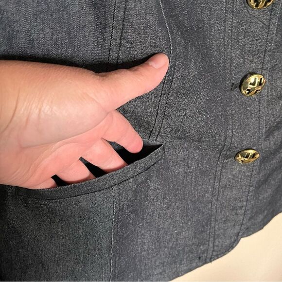 Linea by Louis Dell'Olio Dark Blue Denim Blazer with Button Detail Size Large - Picture 6 of 11